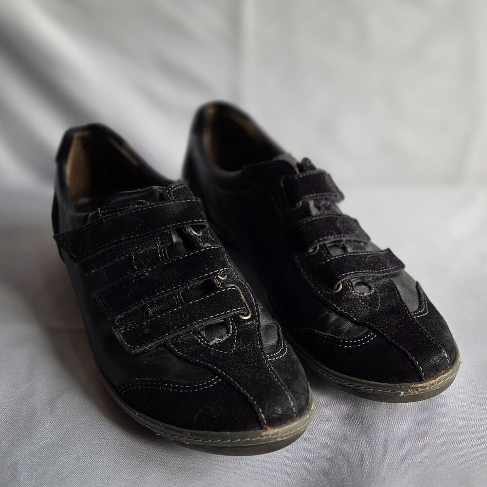 Paul Green München Black Leather & Suede Sneaker | Size 8 | Triple Velcro Strap